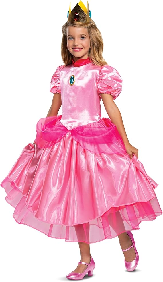 Disguise Vestido de Disfraz de Princesa melocotón, Nintendo Super Mario Bros Deluxe Traje de Vestir para niñas, Talla M (7-8), Rosa