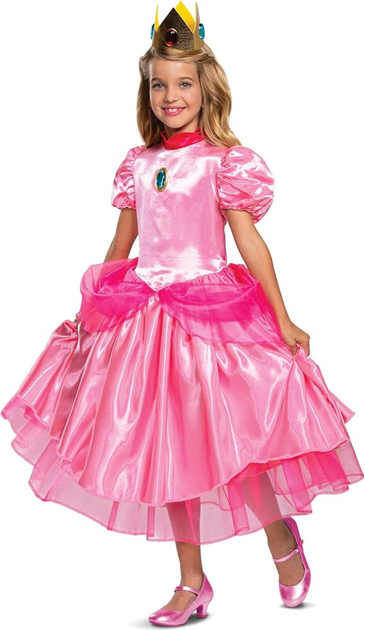 Disguise Vestido de Disfraz de Princesa melocotón, Nintendo Super Mario Bros Deluxe Traje de Vestir para niñas, Talla M (7-8), Rosa