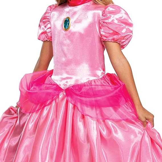 Disguise Vestido de Disfraz de Princesa melocotón, Nintendo Super Mario Bros Deluxe Traje de Vestir para niñas, Talla M (7-8), Rosa