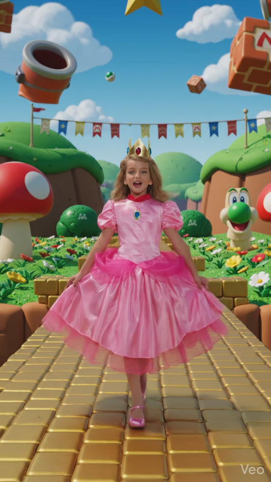 Disguise Vestido de Disfraz de Princesa melocotón, Nintendo Super Mario Bros Deluxe Traje de Vestir para niñas, Talla M (7-8), Rosa
